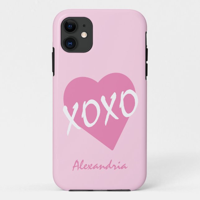 Coques Case-Mate iPhone Valentine XOXO Coeur rose Noir (Dos)