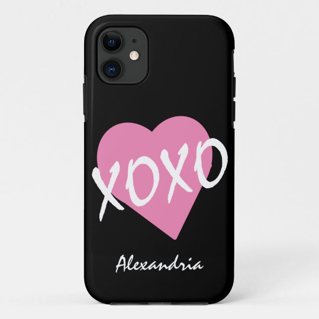 Coques Case-Mate iPhone Valentine XOXO Coeur rose Noir (Dos)