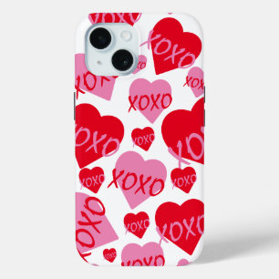 Coque Case-Mate iPhone Valentine XOXO Coeur rose rouge Motif moderne blan