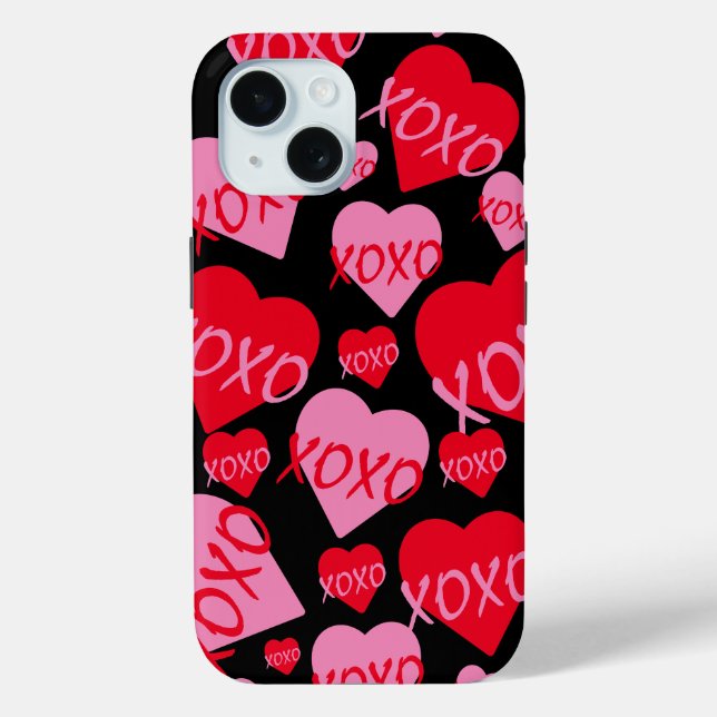 Coques Case-Mate iPhone Valentine XOXO Coeur rose rouge Motif moderne noir (Verso)
