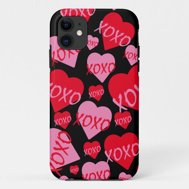 Coques Case-Mate iPhone Valentine XOXO Coeur rose rouge Motif moderne noir (Dos)