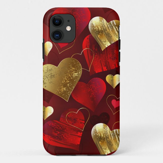 Coques Case-Mate iPhone Valentines dorées et rouges (Dos)