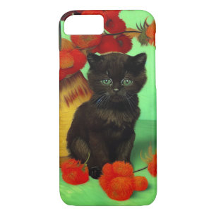 Case-Mate iPhone Case Van Gogh Black Kitten Fleurs rouges