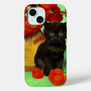 Coque Case-Mate iPhone Van Gogh Black Kitten Fleurs rouges