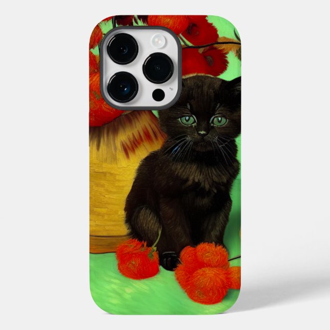 Coques Case-Mate iPhone Van Gogh Black Kitten Fleurs rouges (Verso)