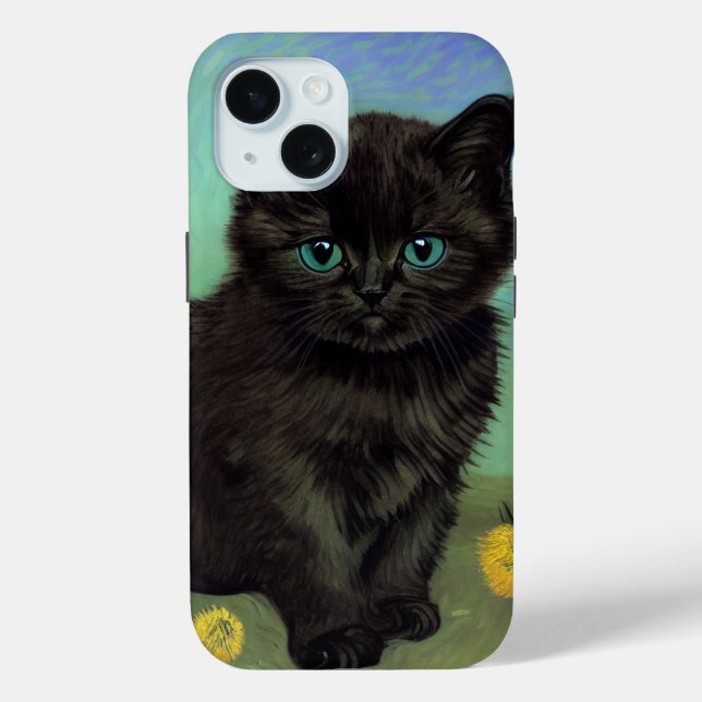 Coques Case-Mate iPhone Van Gogh Chat noir Fleurs jaunes (Verso)