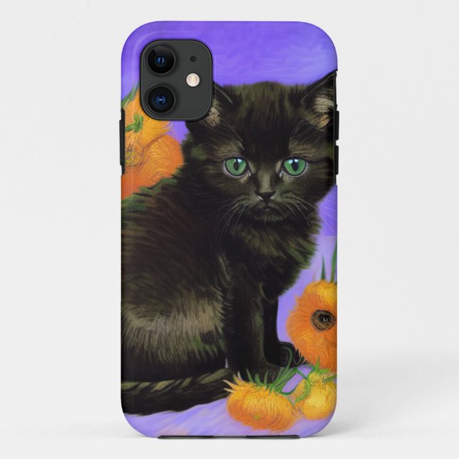 Coques Case-Mate iPhone Van Gogh Kitten noir avec des tournesols (Dos)