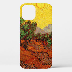 Coque iPhone 12 Van Gogh Oliviers avec ciel jaune et soleil