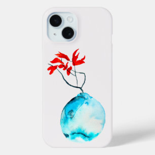 Coque Case-Mate iPhone Vase bleu Ikebana aquarelle