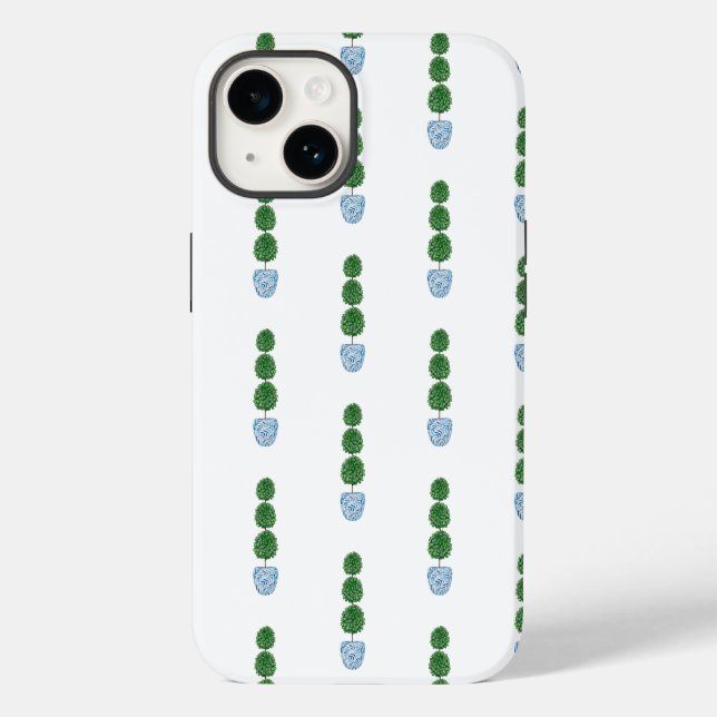 Coques Case-Mate iPhone Vase d'aquarelle bleue preppy topiary (Verso)