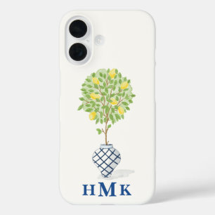 Coque Pour iPhone 16 Vase en chinoiserie à monogramme personnalisé avec