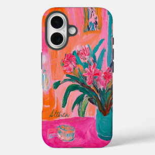 Coque Pour iPhone 16 Vase fauviste vibrante de fleurs roses