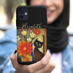 Case-Mate iPhone Case Vases à fleurs avec Artwork de chat noir Ajouter u