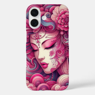 Coque Pour iPhone 16 Vecteur oriental ondes fractales roses de Geisha a