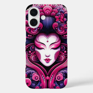 Coque Pour iPhone 16 vectoriel oriental ondes roses de Geisha abstraite