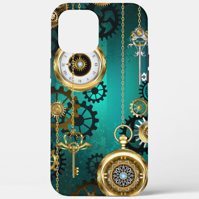 Coques Case-Mate iPhone Veille bijoux Steampunk sur un Arrière - plan vert (Verso)