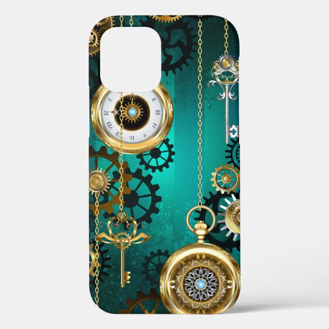 Coques Case-Mate iPhone Veille bijoux Steampunk sur un Arrière - plan vert (Verso)