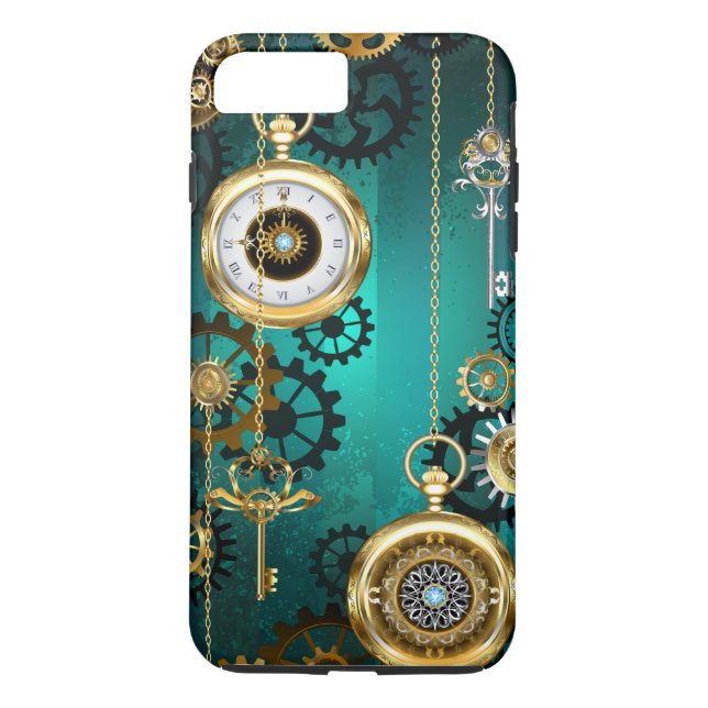 Coques Case-Mate iPhone Veille bijoux Steampunk sur un Arrière - plan vert (Dos)