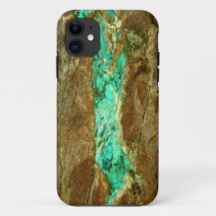 Coques Pour iPhone Veine turquoise naturelle en pierre brune rugueuse