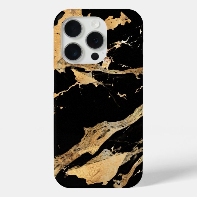 Coques Case-Mate iPhone Veines d'or sur le marbre noir-Abstrait texture de (Verso)