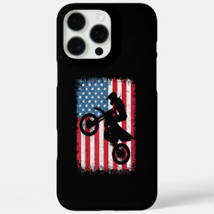 Coque iPhone 16 Pro Max Vélo Tout Terrain Drapeau Américain Motocross Bike