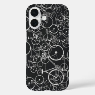Coques iPhone 16 Vélos motif en noir et blanc