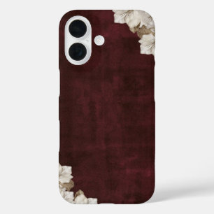 Coque Pour iPhone 16 velours floral prune