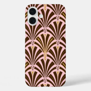 Coques iPhone 16 Plus Ventilateur Art déco motif - chocolat rose