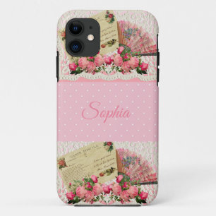 Case-Mate iPhone Case Ventilateur d'antiquité rose victorien, Carte post