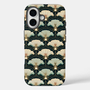 Coque Pour iPhone 16 Ventilateur d'inspiration japonaise avec accent or