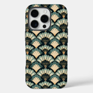 Coque iPhone 16 Pro Ventilateur Turquoise et beige d'inspiration japon