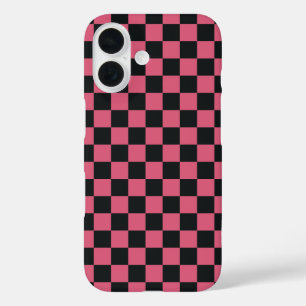 Coque Pour iPhone 16 Vérificateur du tableau de bord Motif rose et noir