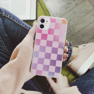 Coque Case-Mate iPhone Vérificateur rétro À damiers Motif violet dégradé