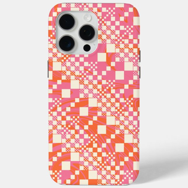 Coques Case-Mate iPhone Vérifié, Chèques - rose, orange et crème (Verso)