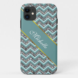 Coque Case-Mate iPhone Verre coupé foncé et Zigzag Turquoise