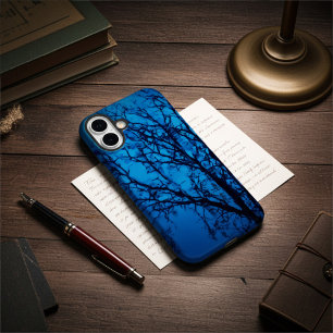Coque Pour iPhone 16 Plus Verre fin personnalisé, Arbre de pleurs bleu