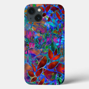 iPhone 13 Case verre souillé d'abrégé sur floral dur cas de