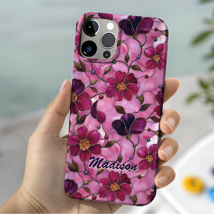 Coque Pour iPhone 16 Verre teinté botanique floral rose rouge lumineux