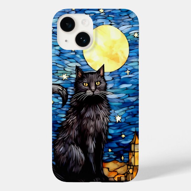 Coques Case-Mate iPhone Verre tendu Chat noir Starry nuit (Verso)