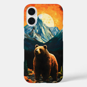 Coque Pour iPhone 16 Verre tendu Faune Montagne Ours couché de soleil
