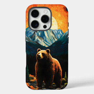 Coque iPhone 16 Pro Verre tendu Faune Montagne Ours couché de soleil