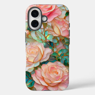 Coque Pour iPhone 16 Verre Tiré Effet Rose Verre Tiré Boîtier de téléph