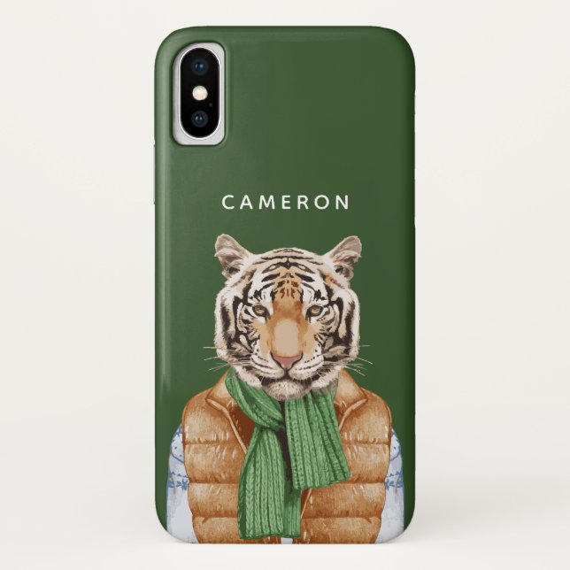 Coques Case-Mate iPhone Vers le bas le tigre de gilet | ajoutent votre nom (Dos)