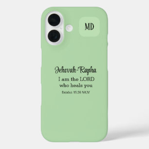Coque Pour iPhone 16 Verset de la Bible chrétienne Monogramme vert clai