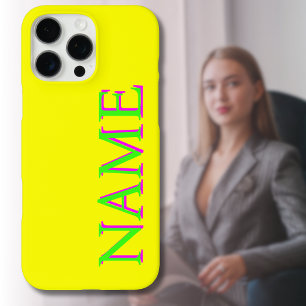 Coque iPhone 16 Pro Max Vert 3D Magenta Nom moderne Cool tendance Jaune