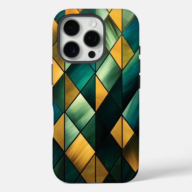 Coques Case-Mate iPhone Vert Abstrait doré géométrique (Verso)