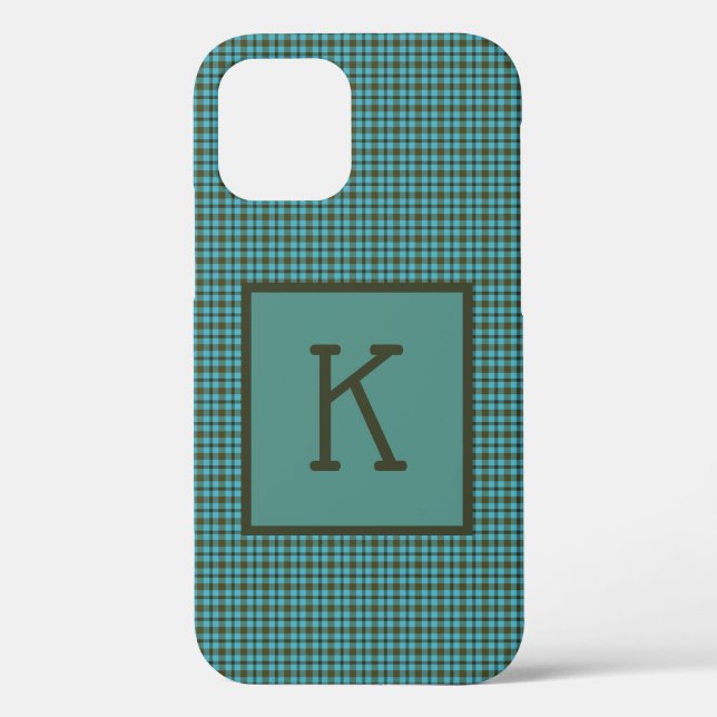 Coques Case-Mate iPhone Vert Bleu Marron Noir Carreaux Monogramme (Verso)