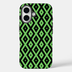 Coque Pour iPhone 16 Vert citron et motif en losange noir