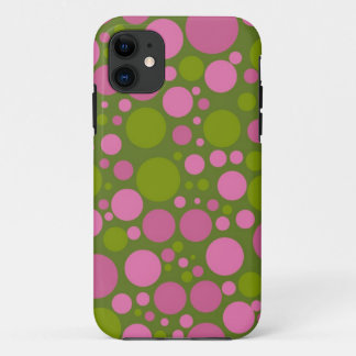Coques Pour iPhone Vert de mousse foncé et pois rose foncé