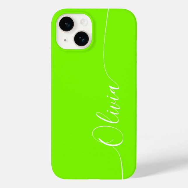 Coques Case-Mate iPhone Vert Élégant Nom de Script Calligraphié Blanc (Verso)